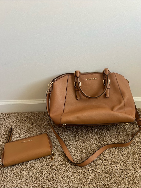 Michael Kors Handbags - Michael Kors Cognac Brown Leather Purse & Matching Wallet